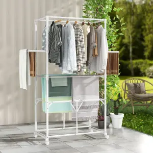 Costway H-shaped Clothes Drying Rack Collapsible Hanging Dryer Stand w/ Lockable Wheels