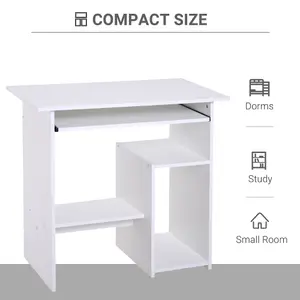 HOMCOM Compact Small Computer Table Wooden Desk Keyboard Tray Storage White