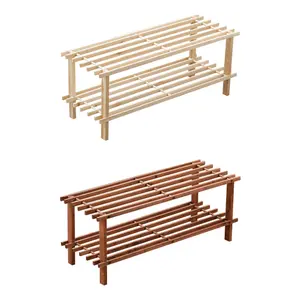 Essentials by Premier Dark Cedar Wood 2 Tier Shoe Rack