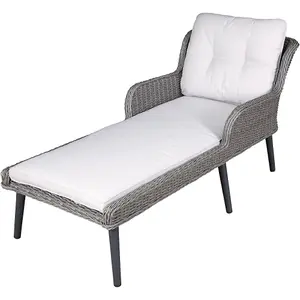 Stylish Grey Rattan Wicker Sun Lounger with Cushions for Indoor and Outdoor Use