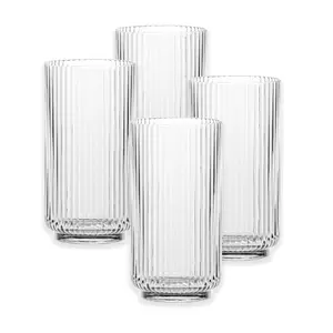 Acrylic Plastic 22oz Ribbed Jumbo Highball Drinking Cups - Set of 4