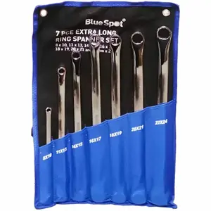 BlueSpot 7pc Extra Long Ring Spanner Set Aviation Double Ended Wrench 8 - 24mm