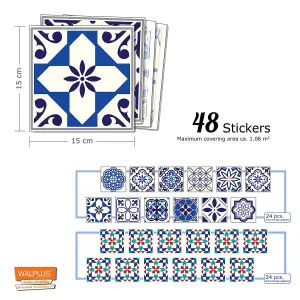 Walplus Cobalt Blue Vintage Combo Mix Tile Stickers