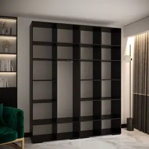 Sophisticated Manhattan I Hinged Door Wardrobe W2000mm H2370mm D470mm - Classic Black, Gold Handles, Customisable Storage