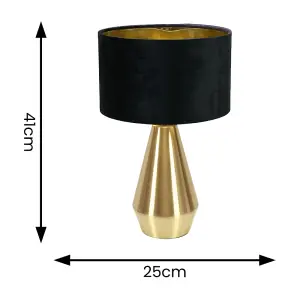 ValueLights Jax Gold Dimmable Touch Table Lamp with Black Velvet with Gold Inner Lamp Shade