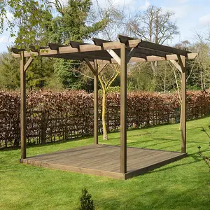 Garden Pergola and Decking Kit - Wood - L300 x W300 x H270 cm - Rustic Brown