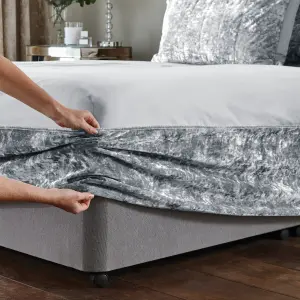 Catherine Lansfield Bedroom Crushed Velvet Divan Base Wrap Silver Grey