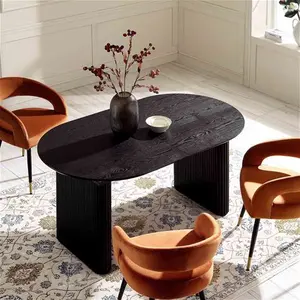 Maru Oval 6-8 Seater Extending Oak Pedestal Dining Table, Black Modern Wooden - Daals - Dining Tables