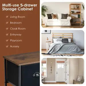 Costway 5-Drawer Storage Dresser Wide Storage Organizer Unit w/ Fabric Bins