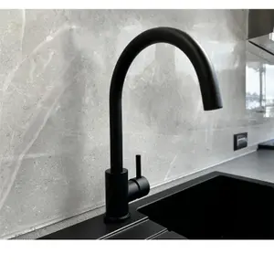 Liquida W06BL Swan Neck Swivel Spout Single Lever Monobloc Black Kitchen Tap