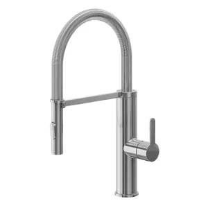 GoodHome Saffron Stainless steel effect Kitchen Spring neck Tap