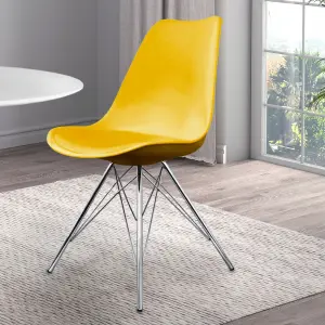 Soho White and Yellow Plastic Dining Chair with Chrome Metal Legs