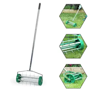 Gardening Lawn Aerator Grass Roller With 3 Level Adjustable Telescopic Handle