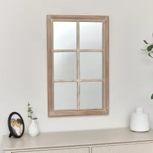 Melody Maison Rustic Wooden Window Wall Mirror 80cm x 50cm