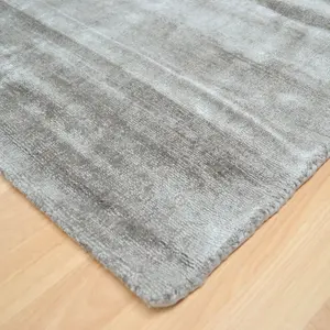 Grey Handmade , Luxurious , Modern , Plain Easy to Clean Viscose Rug for Living Room, Bedroom - 160cm X 230cm