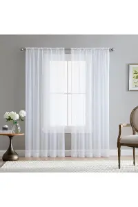 Pure White Plain Voile Curtain Panel Window Sheer,  Breathable Tulle Curtain, W 100cm H 200cm