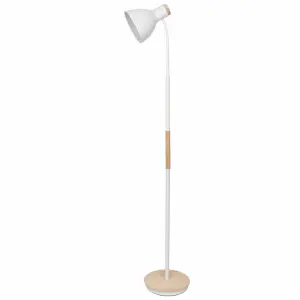 First Choice Lighting Clark White with Wood Detail Flexi Arm Reading Floor Lamp