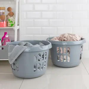 Wham 2 x Casa Plastic Round Laundry Basket Silver