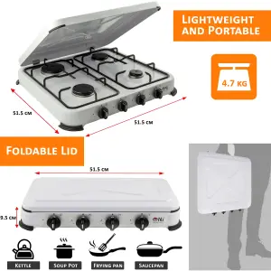 NJ-04 Portable Camping 4 Burner Gas Stove Enamel Lid LPG Outdoor