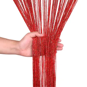 String Curtain Panel Spaghetti Tassel Curtain, 200cm x 90cm - Red