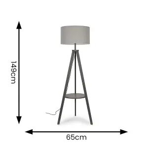 ValueLights Morrigan Modern Grey Wood Tripod Design Floor Lamp Base with Storage Shelf