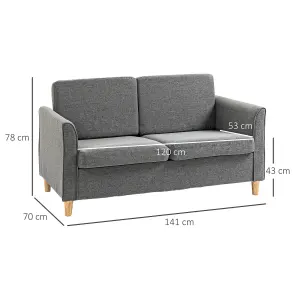 HOMCOM Sofa Double Seat Compact Loveseat Couch Living Room Furniture with Armrest Grey