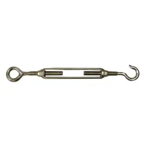 Kookaburra Silver Galvanised Steel Turnbuckle with Hook and Eye Ends Shade Sail Fitting Garden Patio Fixing Accessory