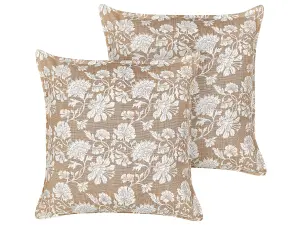 Set of 2 Cushions NOTELEA Cotton 45 x 45 cm Floral Beige