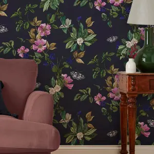 Joules Blue Woodland floral Smooth Wallpaper Sample