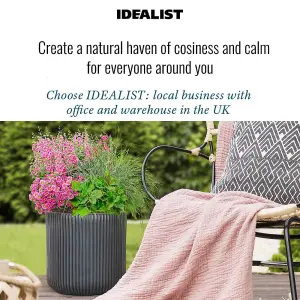 IDEALIST 30cm Round Planter, Ribbed Black Reinforced Stone Cylinder Outdoor Plant Pot D30 H30 cm, 21.6L