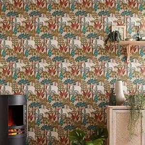 Grandeco Multicolour Elephant Forest Embossed Wallpaper