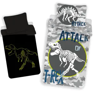 T-Rex Glow in the Dark 100% Cotton Single Duvet Cover - European Size