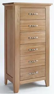 Hallowood Furniture Camberley Oak Tall Boy/Wellington Chest of 6 Drawers