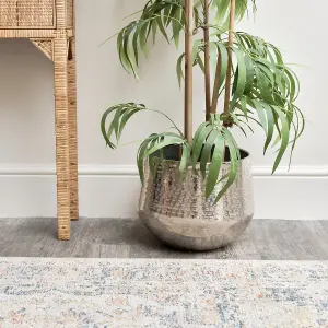 Melody Maison Large Round Silver Patterned Planter