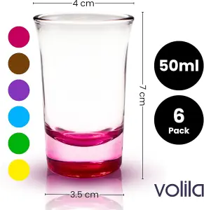 6 Pack 50ml Colored Shot Glasses Set with Heavy Base - Durable Reusable Glasses for Shots, Tequila, Espresso & Desserts