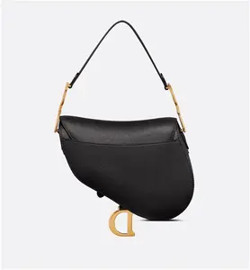 DIOR Saddle Bag With Strap Black Grained - Women