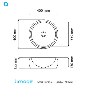 7812 Ceramic 40cm Domed Round Countertop Basin in Stone Effect