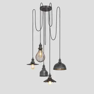 Industville Brooklyn 5 Wire Pendant, Pewter, Incl Shades