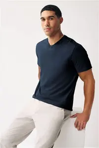 Mens Next Navy Blue Regular Fit Essential V-Neck T-Shirt - Navy Blue