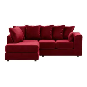 Brooklyn Plush Velvet 3 to 4 Seater L Shaped Corner Sofa Foam Red Left Hand Facing