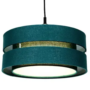 Modern 14 Forest Green Linen Fabric Triple Tier Ceiling Pendant Lamp Shade