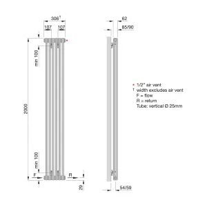 Acova White 2 Column Radiator, (W)306mm x (H)2000mm