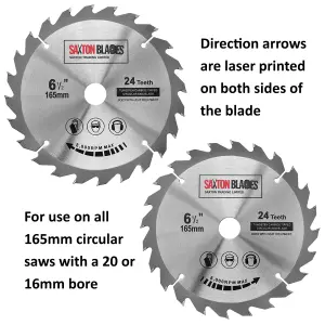 Saxton TCT16524TSK TCT Circular Saw Blade 165mm x 24 teeth x 20mm Bore & 16mm Ring