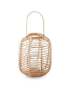 Interiors by Premier Sustainable Natural Rattan Lantern, Rounded Modern Black Candle Lantern, Versatile Tealight Lantern