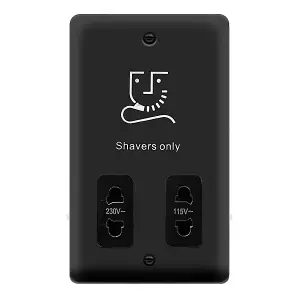 Curved Matt Black Shaver Socket 115v/230v - Black Trim - SE Home