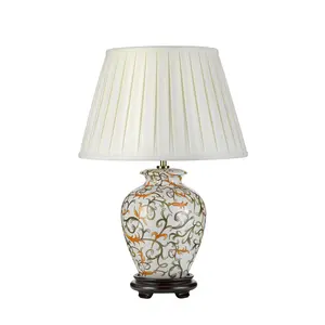 Table Lamp Ivory Shade Cream with Orange and Green LED E27 60W Bulb