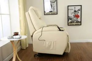 Rise Recliner Chair With Single Motor, Heat And Massage, Remote Control, Pocket Storage And Cup Holders In Cream Bonded Leather