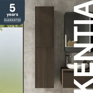 GoodHome Kentia Brown Walnut Veneer Double Bathroom Wall cabinet (H)150cm (W)35cm