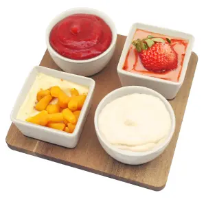 Snack Dish w/ Wood Tray 4pcs Serving Board Party Sauce Chips Dips Platter Bowls