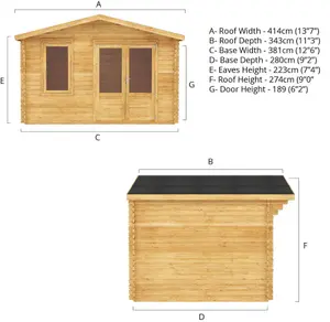 Waltons Wooden Log Cabin 4m x 3m Retreat Summerhouse Garden Room - 34mm Double Glazed